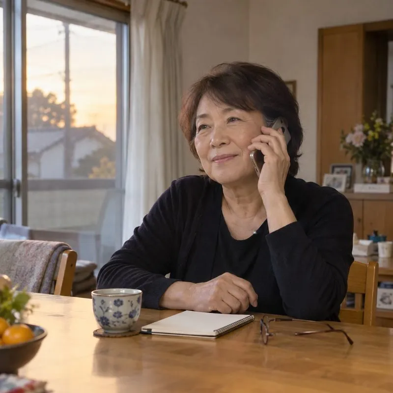 自宅から電話で相談する女性(イメージ)