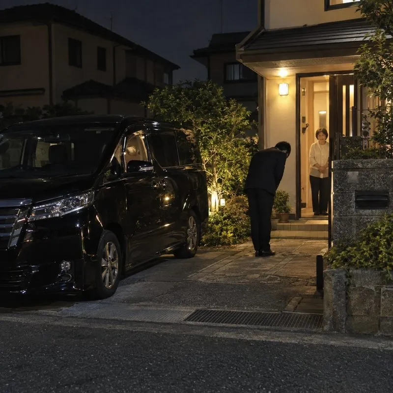 夜、ご自宅へお迎えに伺ったスタッフ(イメージ)