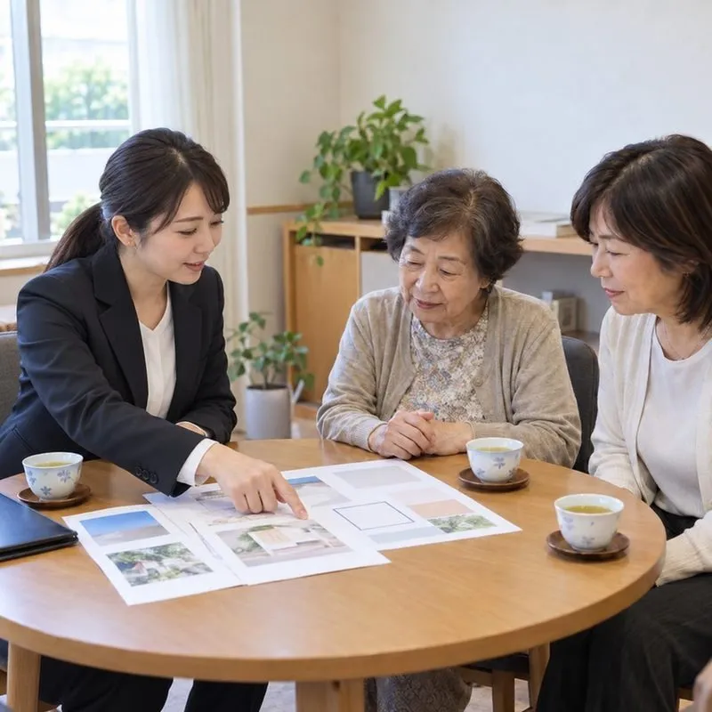 ご家族と打ち合わせをするスタッフ(イメージ)