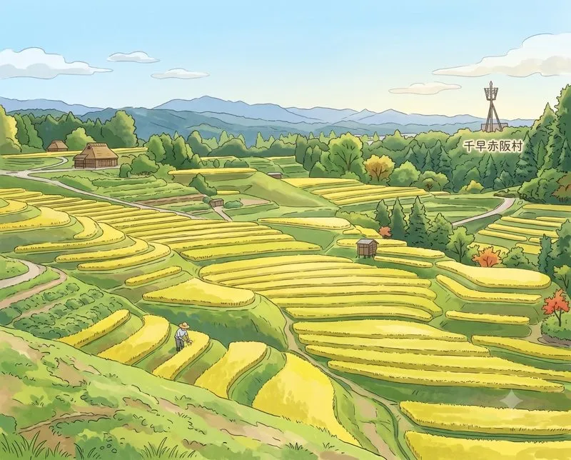 千早赤阪村の棚田のイラスト